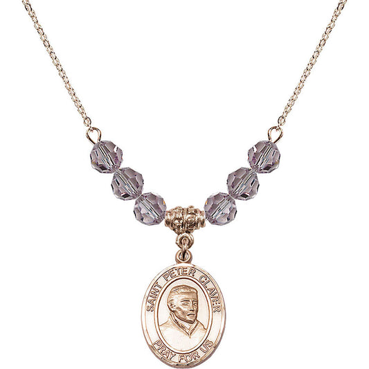 14kt Gold Filled Saint Peter Claver Birthstone Necklace with Light Amethyst Beads - 8442