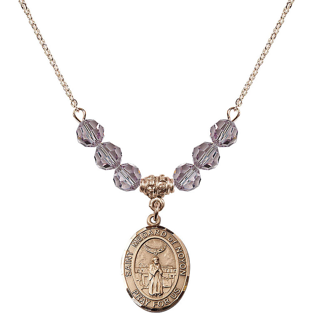 14kt Gold Filled Saint Medard of Noyon Birthstone Necklace with Light Amethyst Beads - 8444