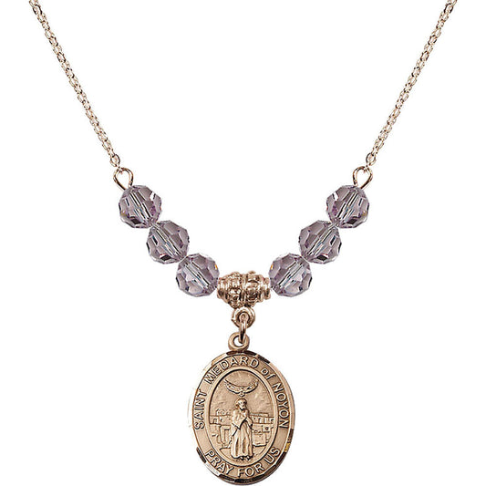 14kt Gold Filled Saint Medard of Noyon Birthstone Necklace with Light Amethyst Beads - 8444