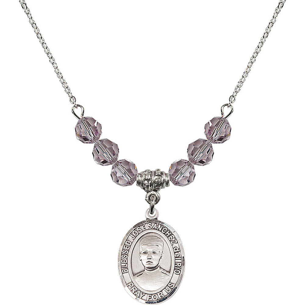 Sterling Silver Blessed Jose Sanchez del Rio Birthstone Necklace with Light Amethyst Beads - 8446