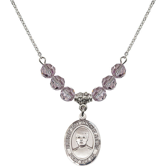 Sterling Silver Blessed Jose Sanchez del Rio Birthstone Necklace with Light Amethyst Beads - 8446