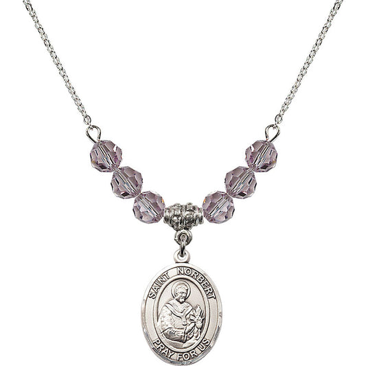 Sterling Silver Saint Norbert of Xanten Birthstone Necklace with Light Amethyst Beads - 8447