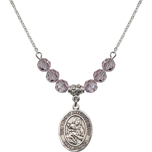 Sterling Silver Our Lady of the Precious Blood Birthstone Necklace with Light Amethyst Beads - 8448