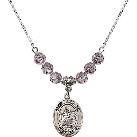Sterling Silver Saint Ephrem Birthstone Necklace with Light Amethyst Beads - 8449