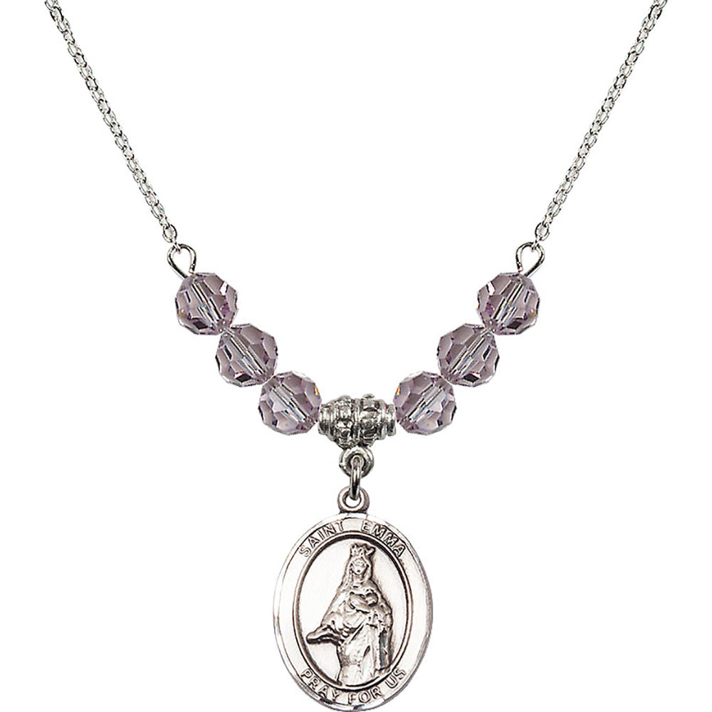 Sterling Silver Saint Emma Uffing Birthstone Necklace with Light Amethyst Beads - 8450