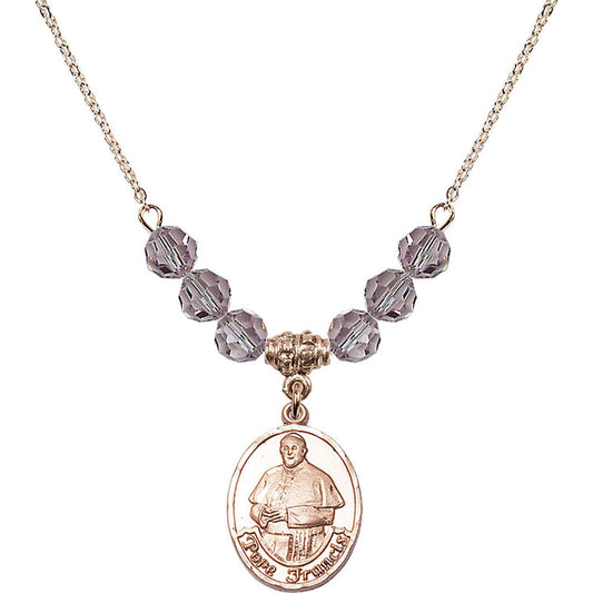 14kt Gold Filled Pope Francis Birthstone Necklace with Light Amethyst Beads - 8451