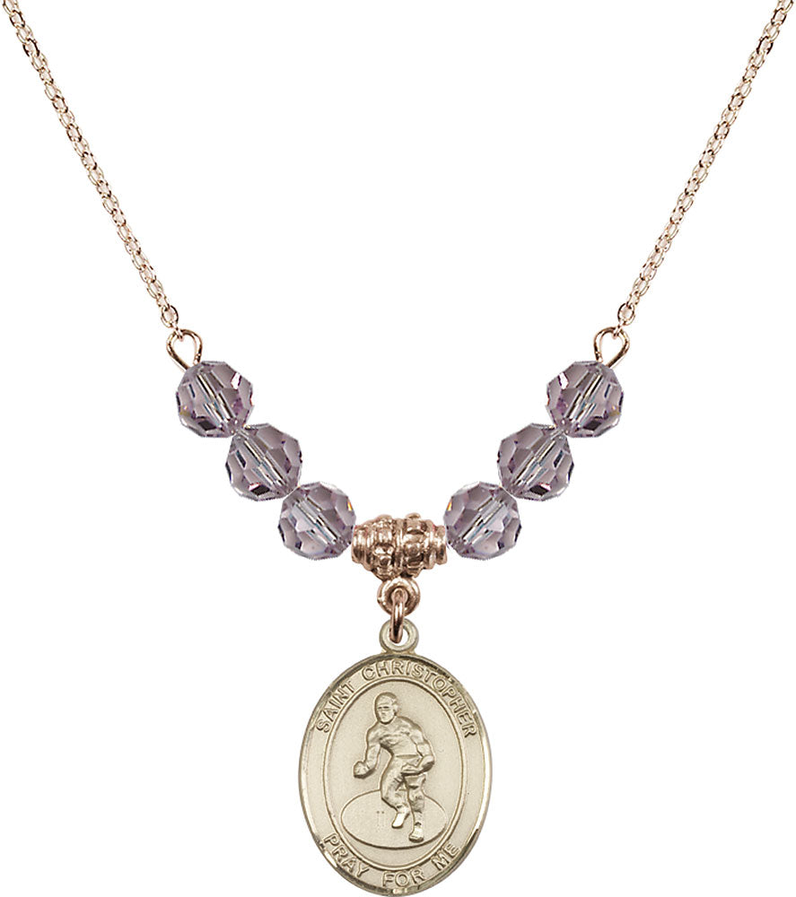 14kt Gold Filled Saint Christopher/Wrestling Birthstone Necklace with Light Amethyst Beads - 8508
