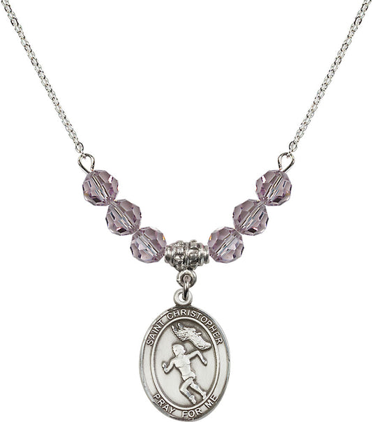Sterling Silver Saint Christopher/Track&Field-Women Birthstone Necklace with Light Amethyst Beads - 8510