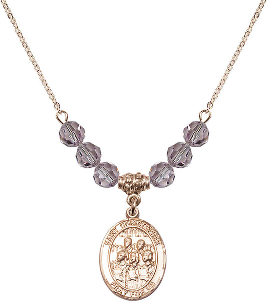 14kt Gold Filled Saint Christopher / Choir Birthstone Necklace with Light Amethyst Beads - 8514