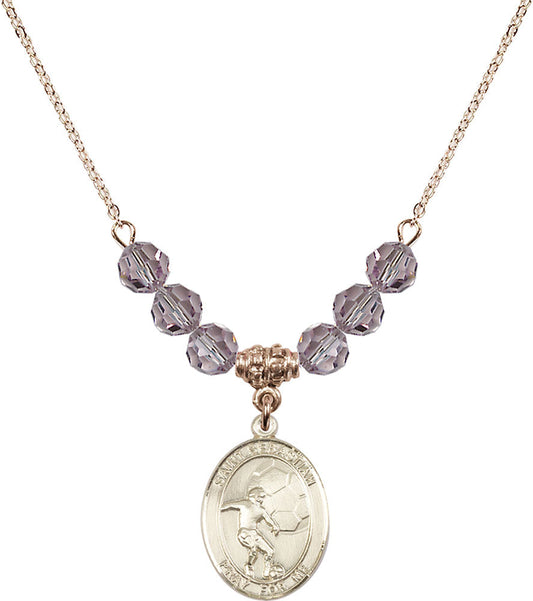 14kt Gold Filled Saint Sebastian / Soccer Birthstone Necklace with Light Amethyst Beads - 8603