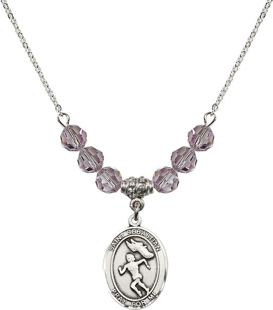 Sterling Silver Saint Sebastian /Track&Field-Women Birthstone Necklace with Light Amethyst Beads - 8610