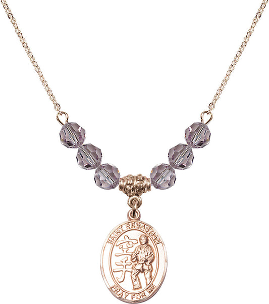 14kt Gold Filled Saint Sebastian/Karate Birthstone Necklace with Light Amethyst Beads - 8615