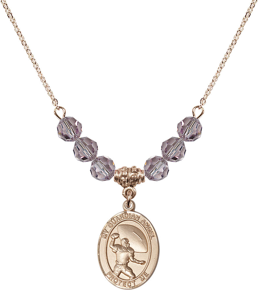 14kt Gold Filled Guardian Angel/Track&Field-Women Birthstone Necklace with Light Amethyst Beads - 8710
