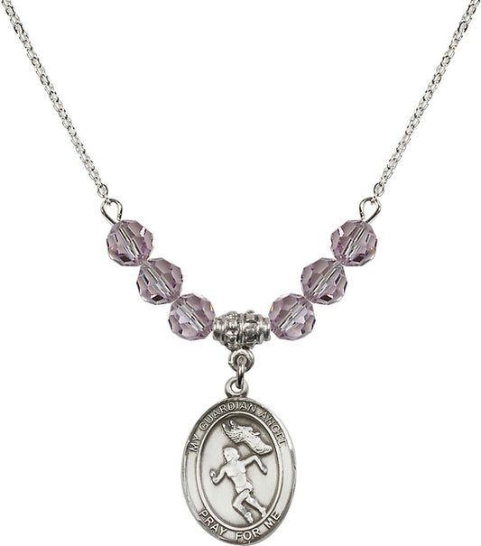 Sterling Silver Guardian Angel/Track&Field-Women Birthstone Necklace with Light Amethyst Beads - 8710