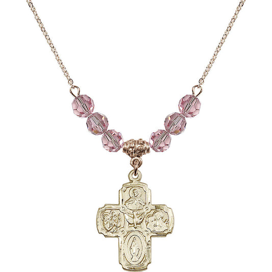 14kt Gold Filled 5-Way Birthstone Necklace with Light Rose Beads - 0041