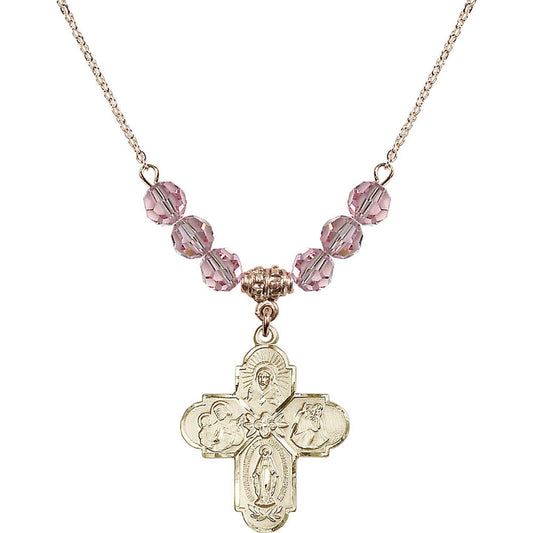 14kt Gold Filled 4-Way Birthstone Necklace with Light Rose Beads - 0043