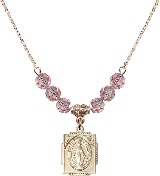 14kt Gold Filled Miraculous Birthstone Necklace with Light Rose Beads - 0804
