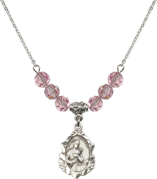 Sterling Silver Saint Gerard Birthstone Necklace with Light Rose Beads - 0822