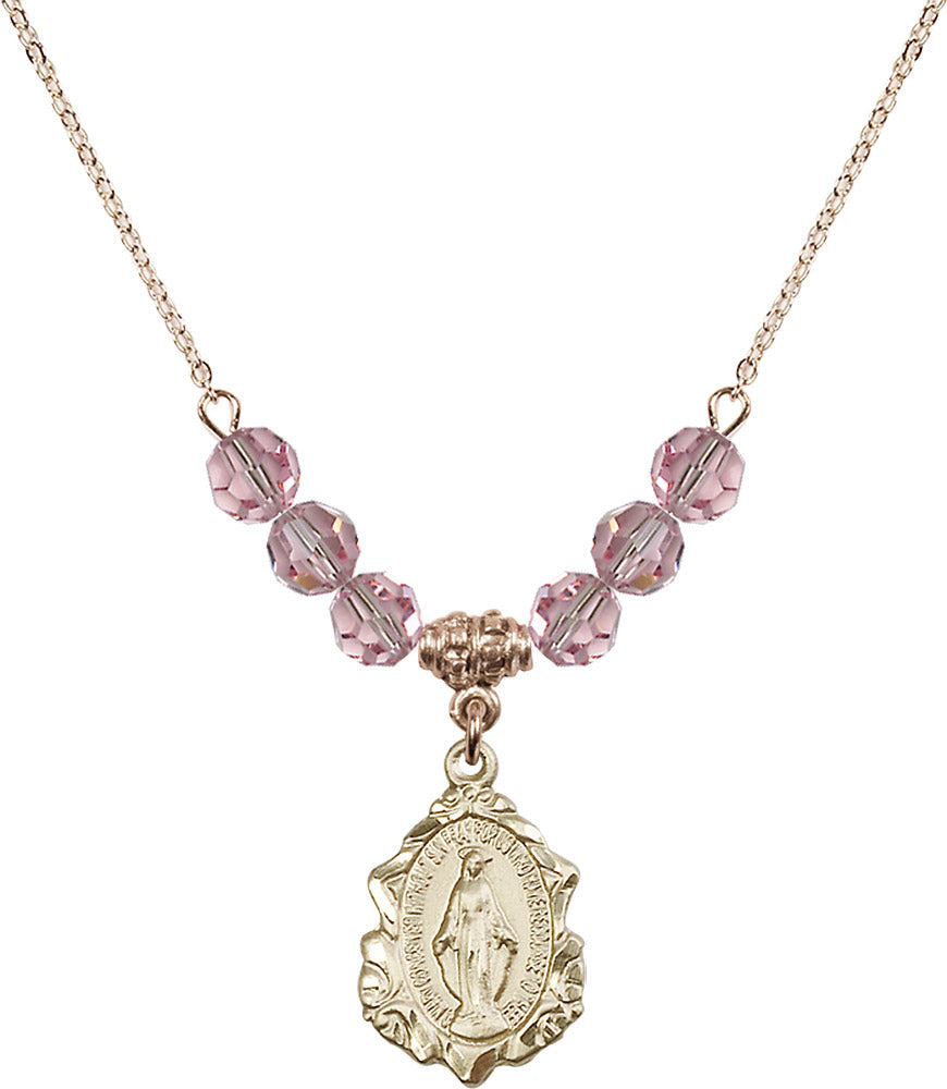 14kt Gold Filled Miraculous Birthstone Necklace with Light Rose Beads - 0822