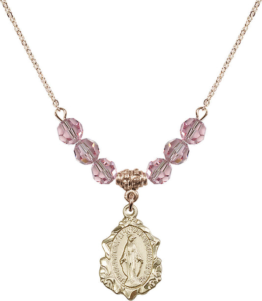 14kt Gold Filled Miraculous Birthstone Necklace with Light Rose Beads - 0822