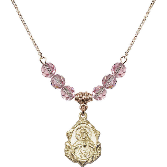 14kt Gold Filled Scapular Birthstone Necklace with Light Rose Beads - 0822