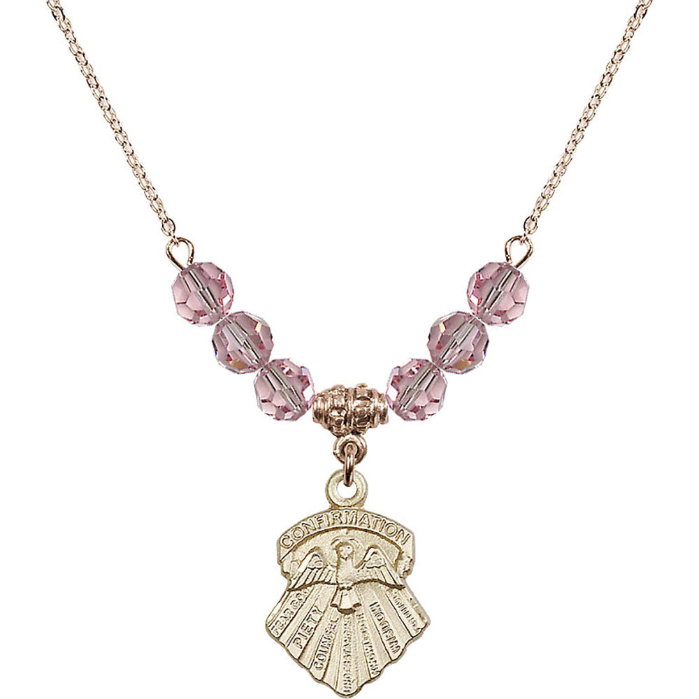 14kt Gold Filled Seven Gifts Birthstone Necklace with Light Rose Beads - 0886