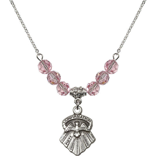 Sterling Silver Seven Gifts Birthstone Necklace with Light Rose Beads - 0886