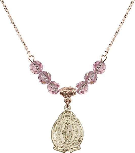 14kt Gold Filled Miraculous Birthstone Necklace with Light Rose Beads - 1481