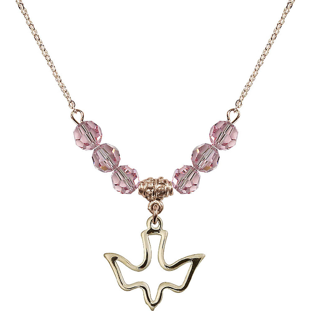 14kt Gold Filled Holy Spirit Birthstone Necklace with Light Rose Beads - 1510