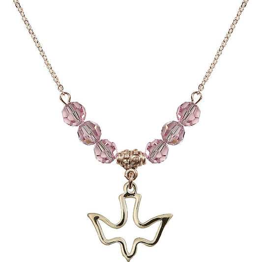 14kt Gold Filled Holy Spirit Birthstone Necklace with Light Rose Beads - 1510