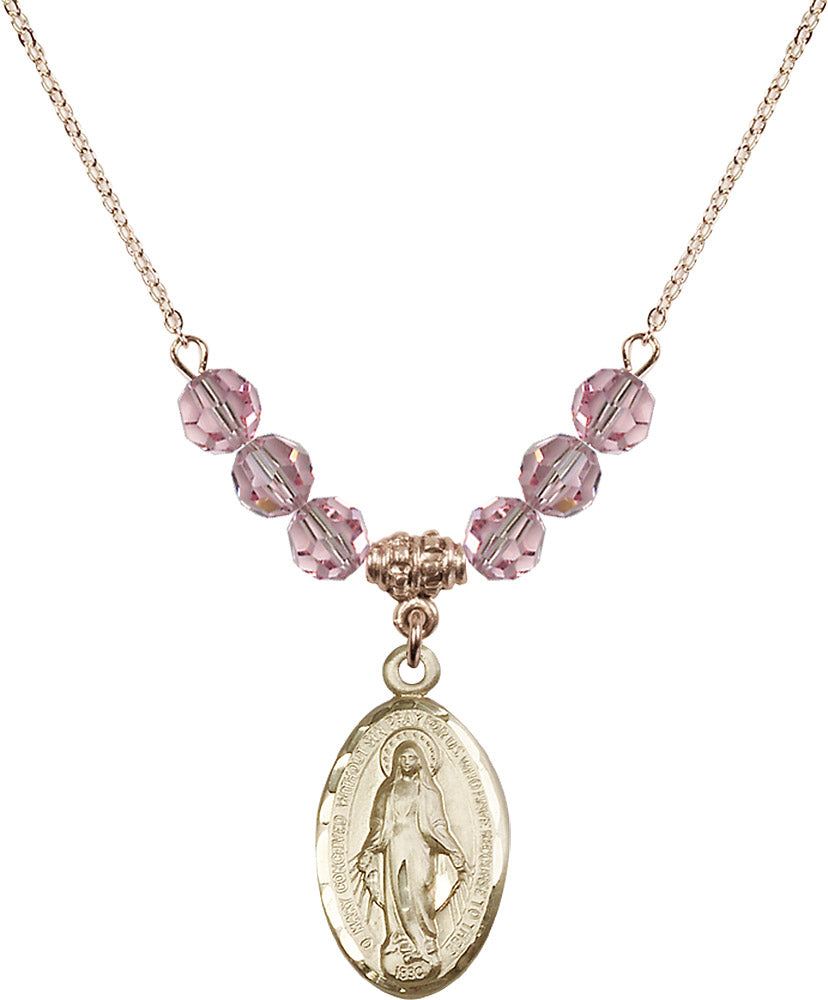 14kt Gold Filled Miraculous Birthstone Necklace with Light Rose Beads - 1615
