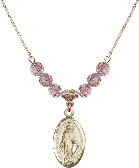 14kt Gold Filled Miraculous Birthstone Necklace with Light Rose Beads - 1615