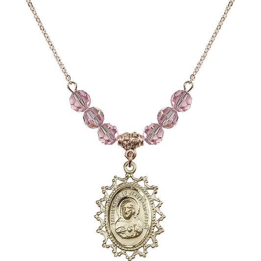 14kt Gold Filled Scapular Birthstone Necklace with Light Rose Beads - 1619