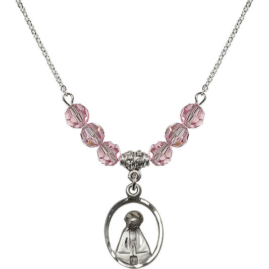 Sterling Silver Madonna Birthstone Necklace with Light Rose Beads - 1626