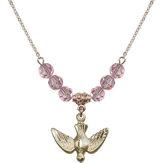 14kt Gold Filled Holy Spirit Birthstone Necklace with Light Rose Beads - 1628