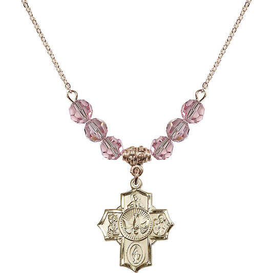 14kt Gold Filled 5-Way Birthstone Necklace with Light Rose Beads - 2090