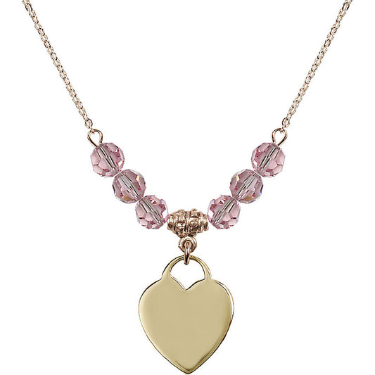 14kt Gold Filled Heart Birthstone Necklace with Light Rose Beads - 3200