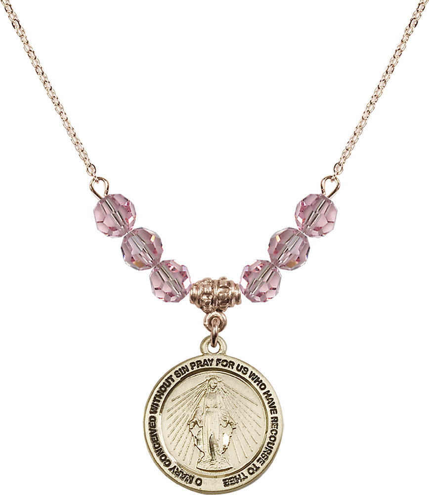 14kt Gold Filled Miraculous Birthstone Necklace with Light Rose Beads - 4056