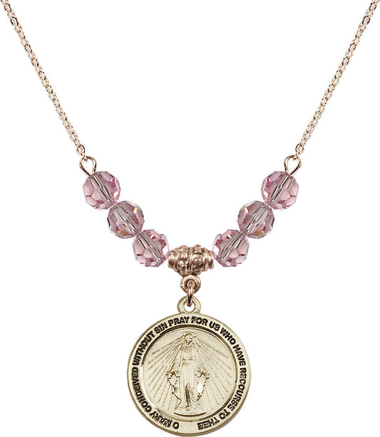 14kt Gold Filled Miraculous Birthstone Necklace with Light Rose Beads - 4056