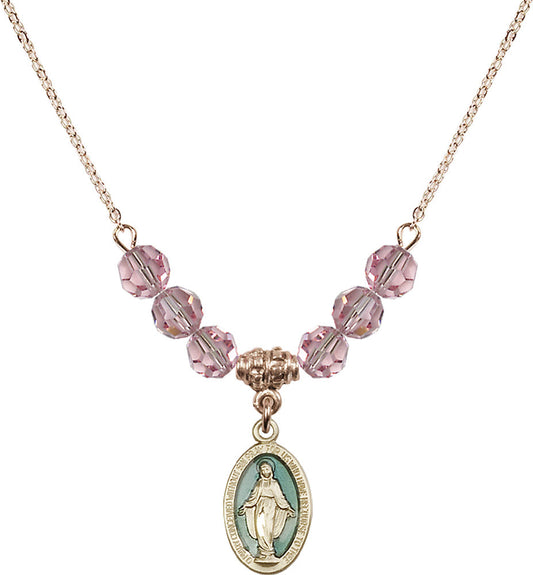 14kt Gold Filled Miraculous Birthstone Necklace with Light Rose Beads - 4122