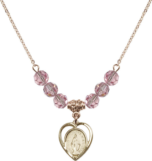14kt Gold Filled Miraculous Birthstone Necklace with Light Rose Beads - 4125