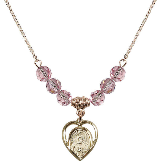 14kt Gold Filled Scapular Birthstone Necklace with Light Rose Beads - 4126