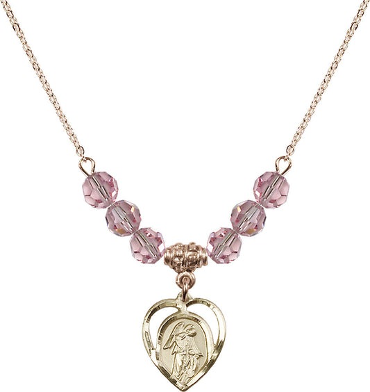 14kt Gold Filled Guardian Angel Birthstone Necklace with Light Rose Beads - 4129