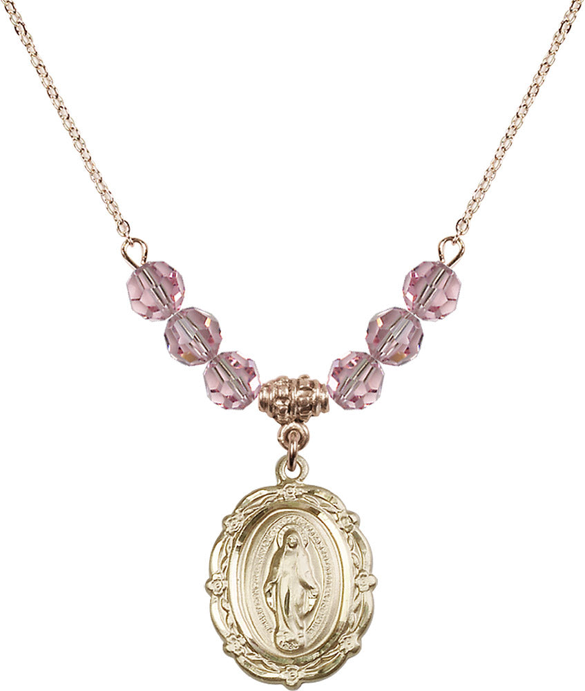 14kt Gold Filled Miraculous Birthstone Necklace with Light Rose Beads - 4146