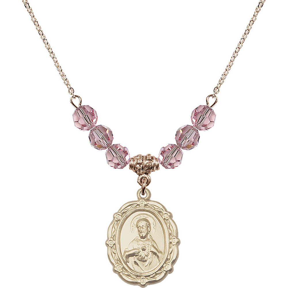 14kt Gold Filled Scapular Birthstone Necklace with Light Rose Beads - 4146