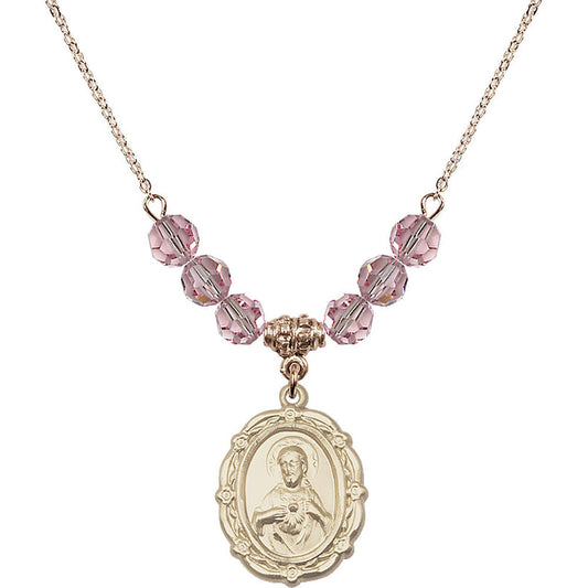 14kt Gold Filled Scapular Birthstone Necklace with Light Rose Beads - 4146