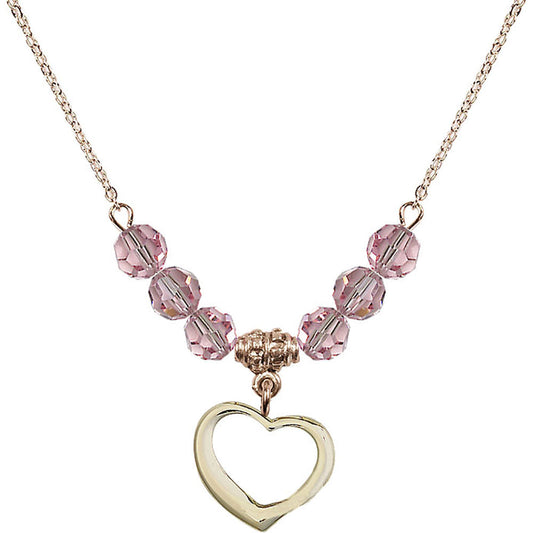 14kt Gold Filled Heart Birthstone Necklace with Light Rose Beads - 4208