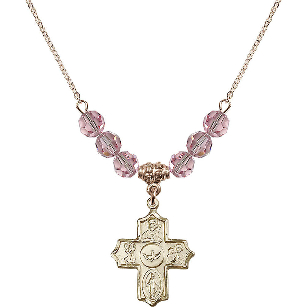 14kt Gold Filled 5-Way Birthstone Necklace with Light Rose Beads - 4255