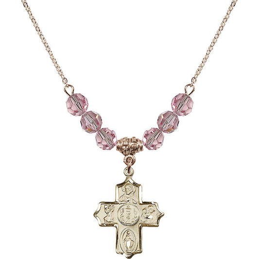14kt Gold Filled 4-Way Birthstone Necklace with Light Rose Beads - 4256