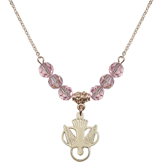 14kt Gold Filled Holy Spirit Birthstone Necklace with Light Rose Beads - 5430